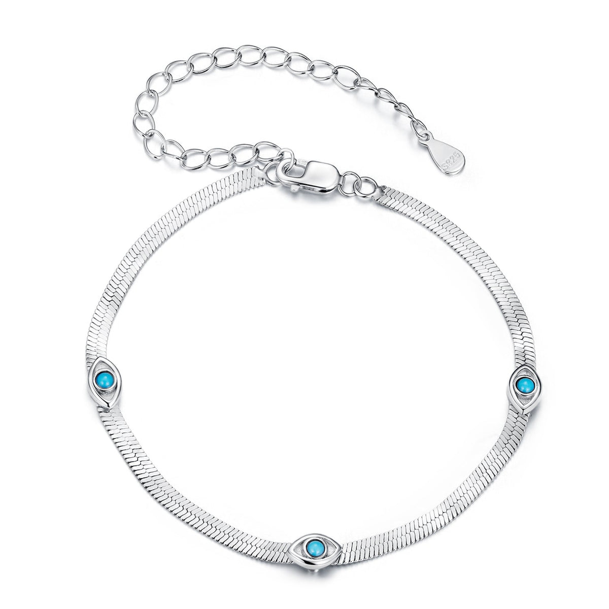 925 Sterling Silver White Gold Plated Multi-Layer Bracelet with Synthetic Turquoise