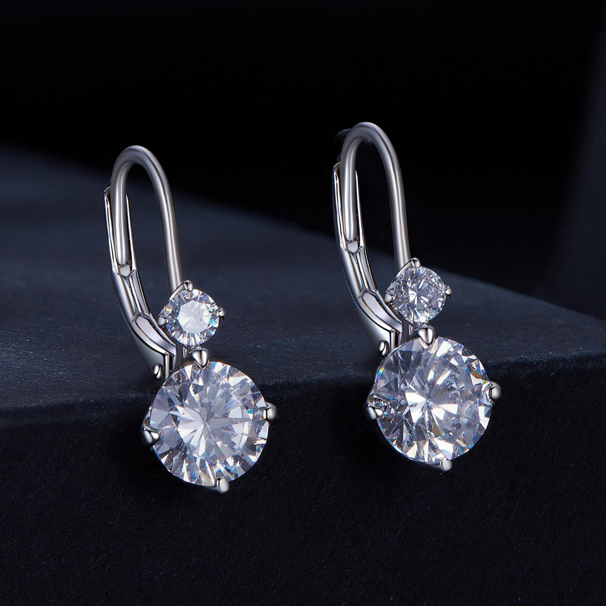 925 Sterling Silver Moissanite Earring with Pavé Setting, 6.5mm, for Women