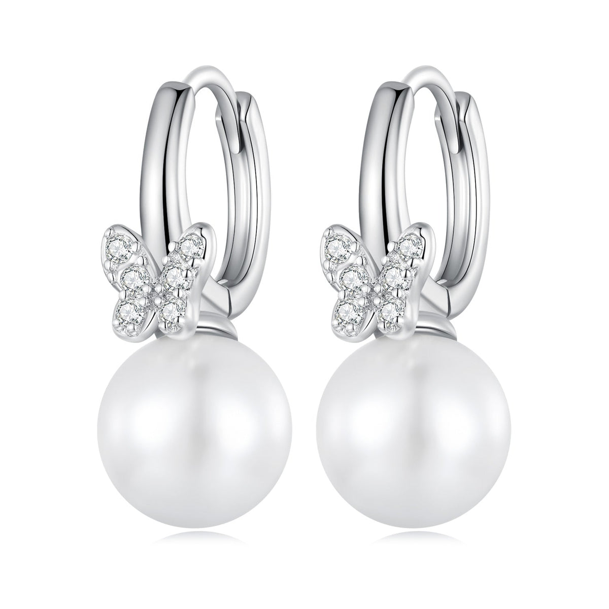 925 Sterling Silver Earrings with Plated Platinum and Shell Pearl for Women