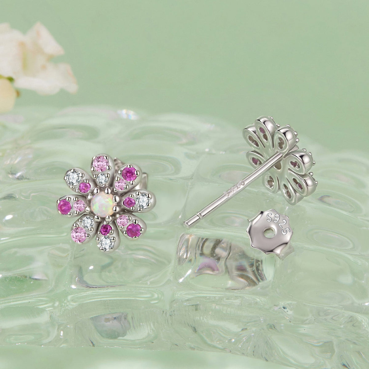 925 Sterling Silver Earrings with Synthetic Opal and CZ