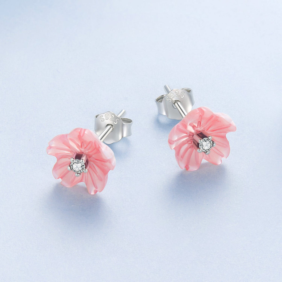 925 Sterling Silver Earrings with High-Quality Nacre and Pavé CZ, Oxidized Silver