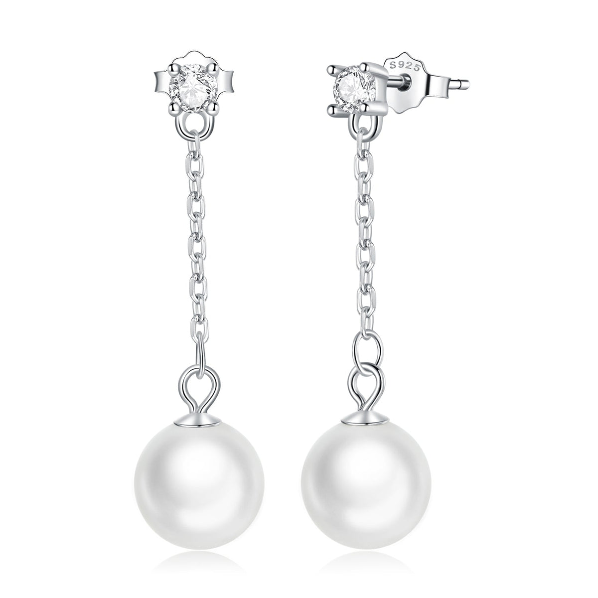 925 Sterling Silver Earrings with Pavé Setting CZ & Quality Shell Pearl