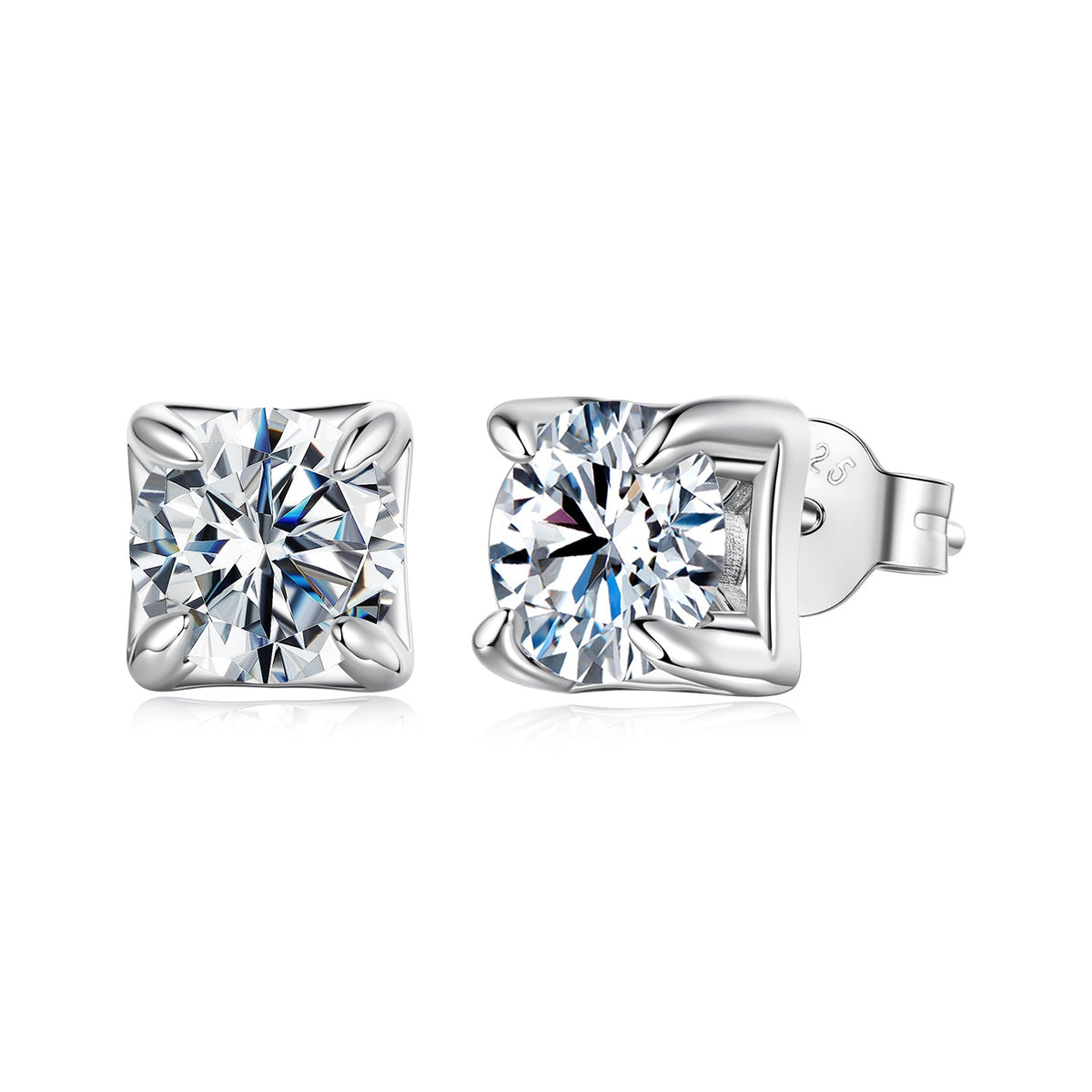 925 Sterling Silver & Moissanite Earrings - White Gold Plated, 0.5ct, Style S for Women