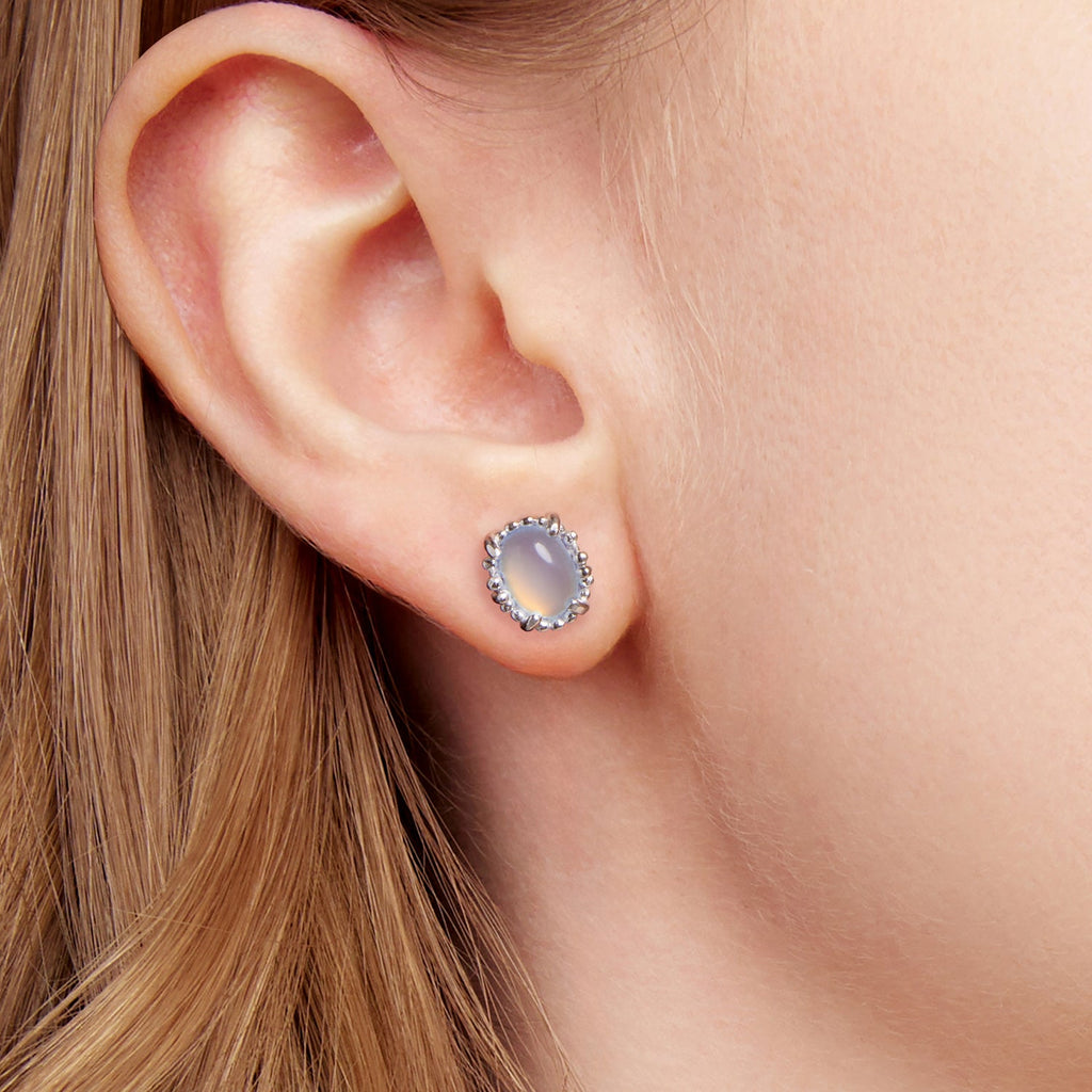 925 Sterling Silver Earrings for Women with Transparent Glass, 1.0*0.9cm