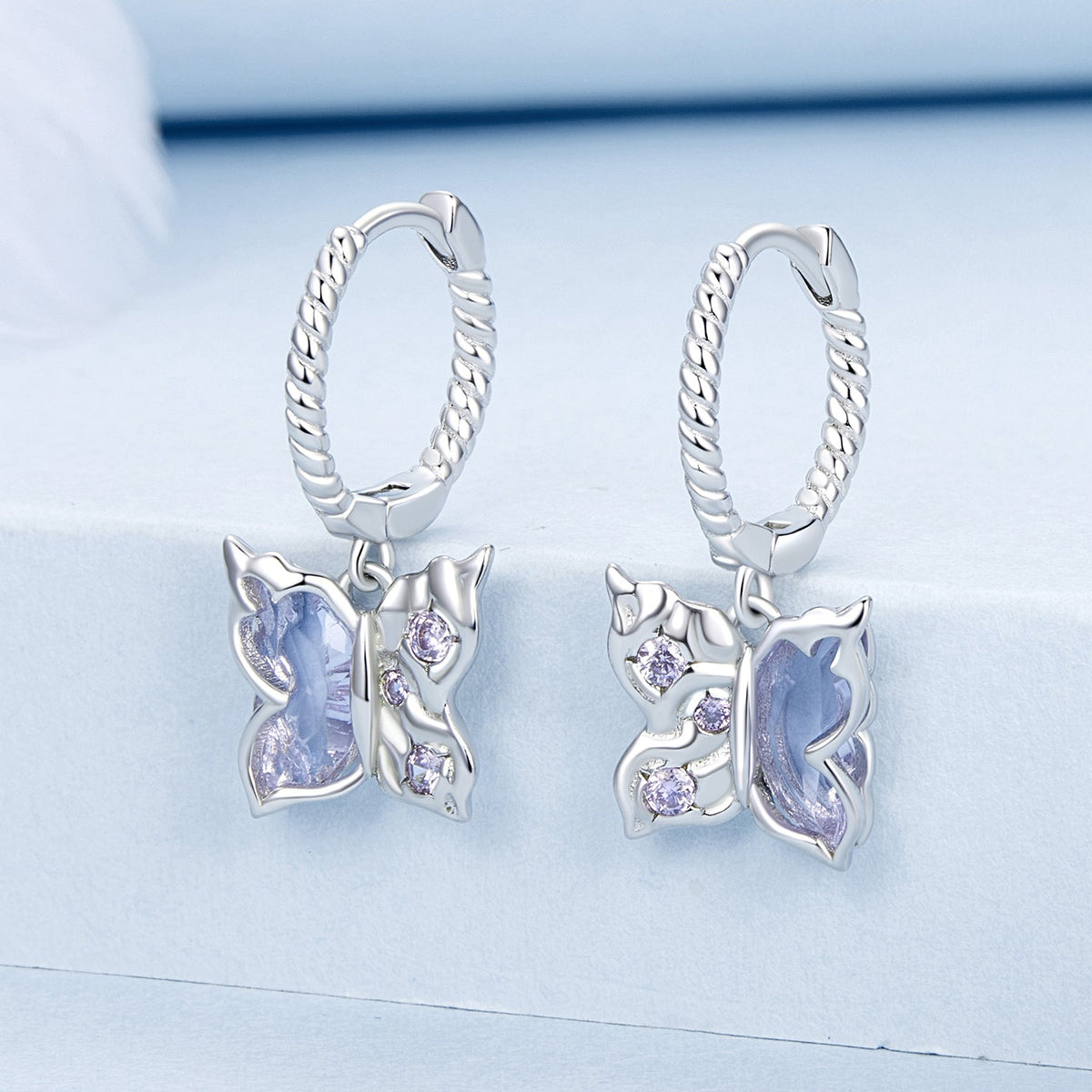 925 Sterling Silver Earrings with Pavé Setting CZ and Transparent Glass for Women