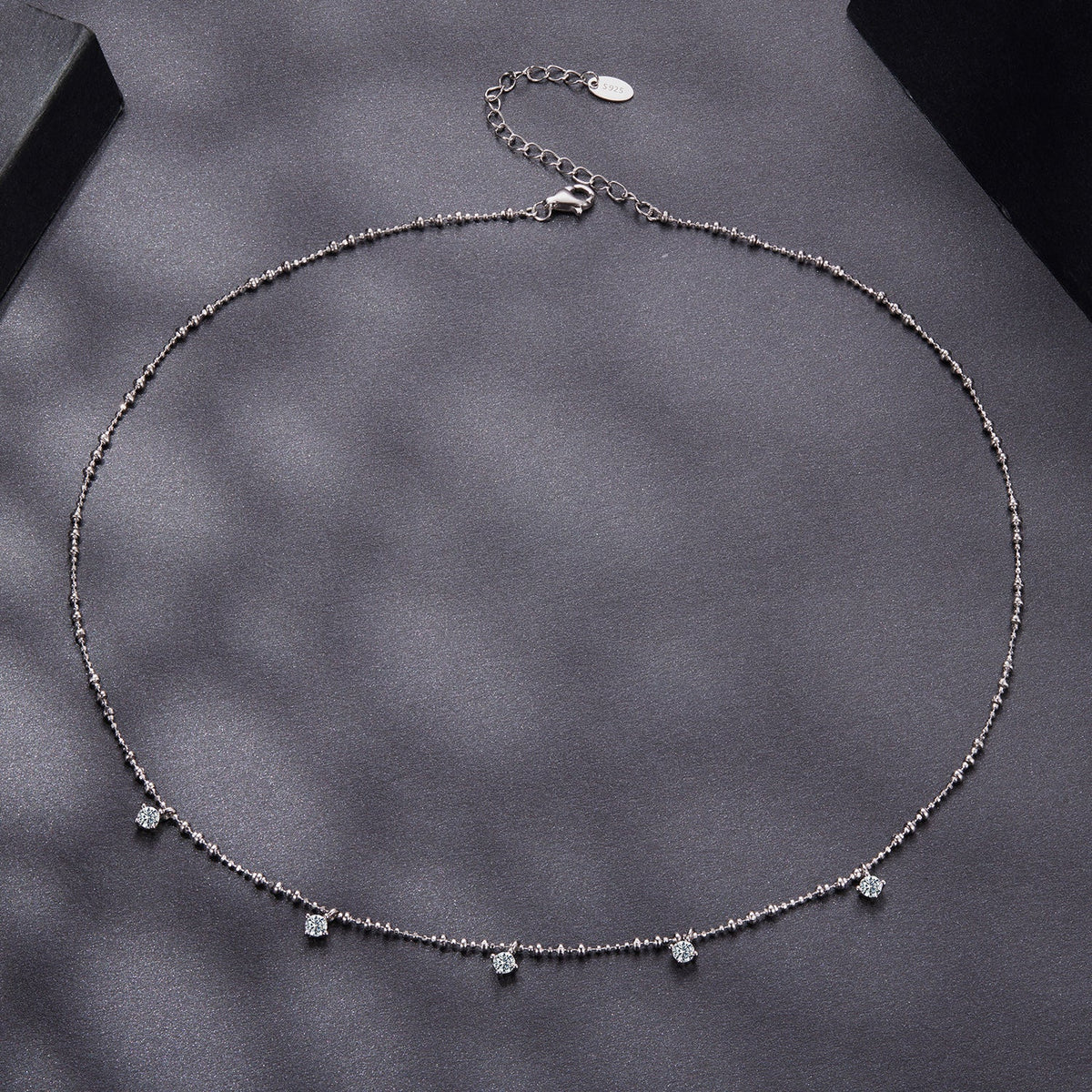 925 Sterling Silver 0.10ct Moissanite Necklace in White Gold, 40+5cm Chain for Women