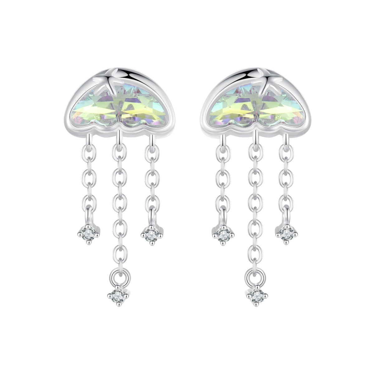 925 Sterling Silver Earrings with Pavé Setting CZ and Transparent Glass