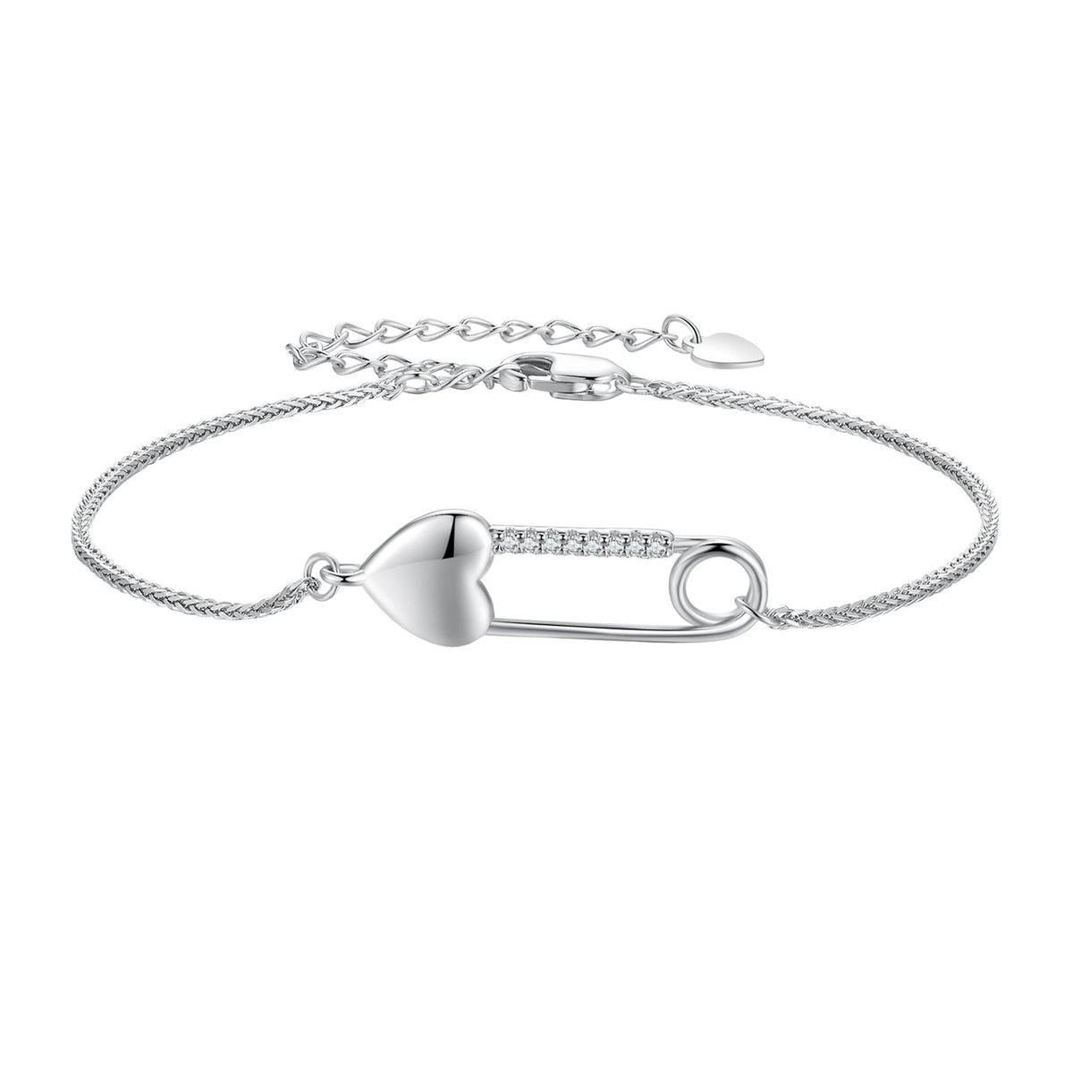 925 Sterling Silver Bracelet with CZ Pendant - 160mm Length and 8x26mm Pendant Size for Women