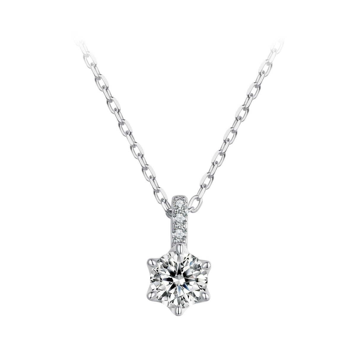 925 Sterling Silver Moissanite Plated Platinum Necklace for Women, 6.5mm, Style L, 400mm Length