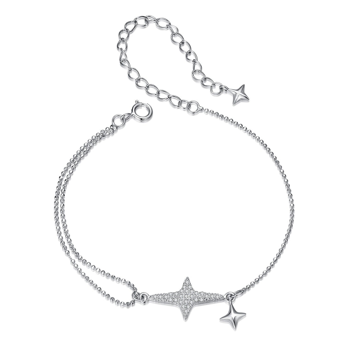 925 Sterling Silver & White Gold Plated Pave Setting CZ Bracelet 15+6cm