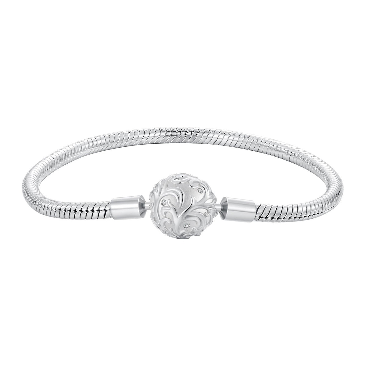 925 Sterling Silver White Gold Plated 17cm CZ Pavé Bracelet for Women