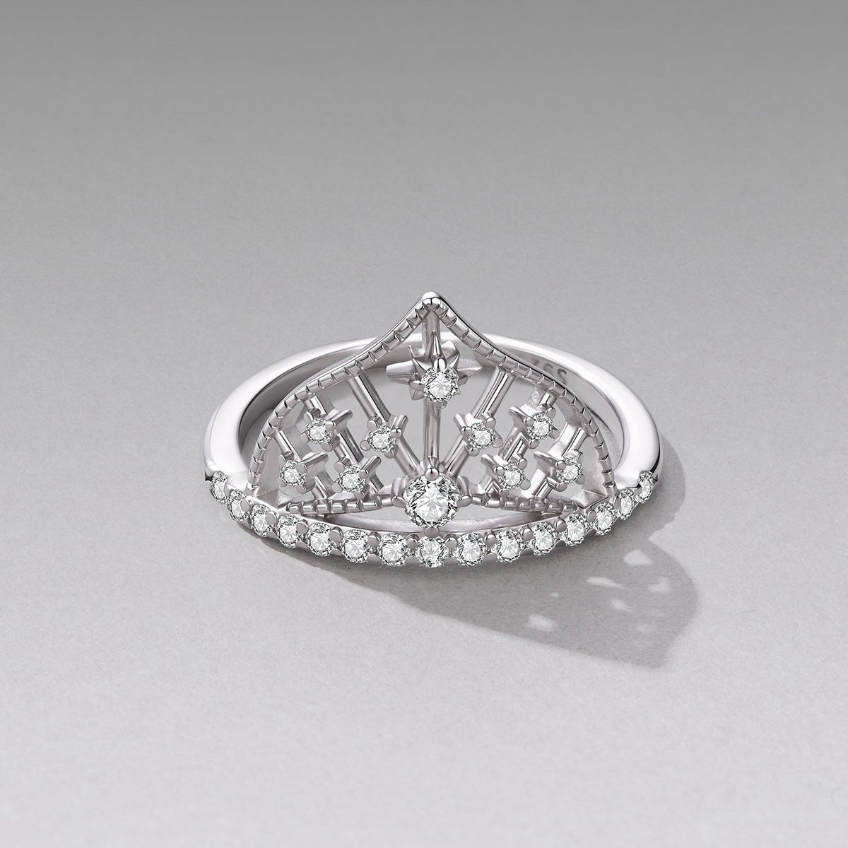 925 Sterling Silver White Gold Plated Ring with Pavé Setting CZ Size 6 for Women