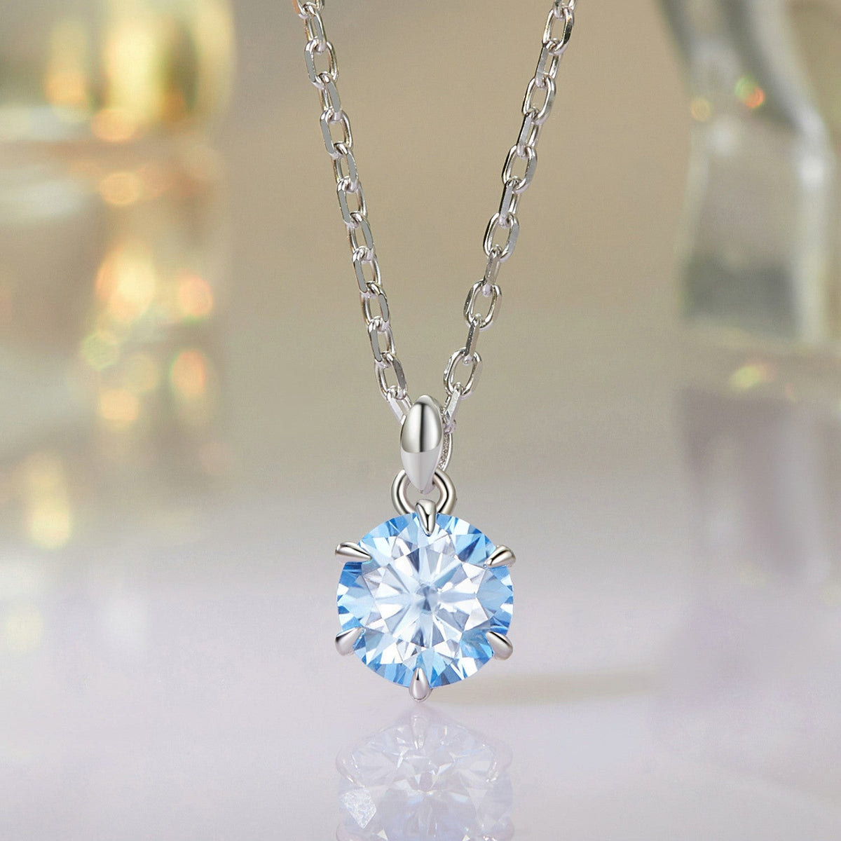 925 Sterling Silver Moissanite 6.5mm Diamond-like Pendant Necklace for Women
