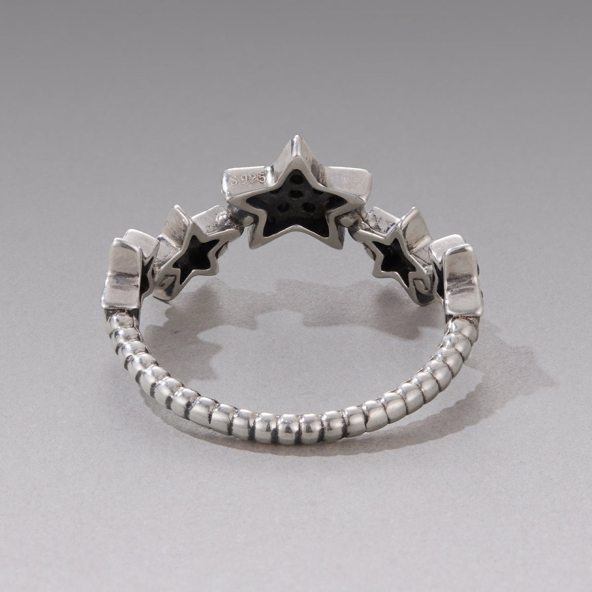 925 Sterling Silver Oxidized Rings with Pavé Setting CZ, Size 6.0 for Women