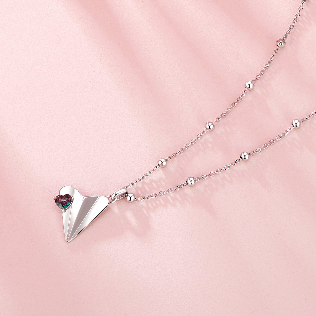 925 Sterling Silver Necklace with Transparent Glass, 18x15mm Pendant for Women