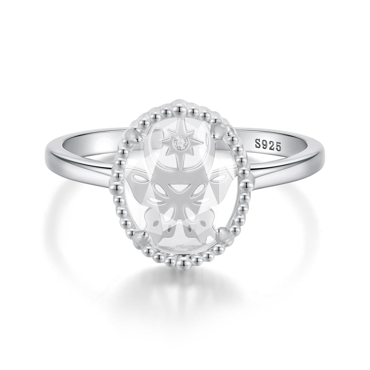925 Sterling Silver Pavé Setting CZ White Gold Plated Ring with Transparent Glass for Women