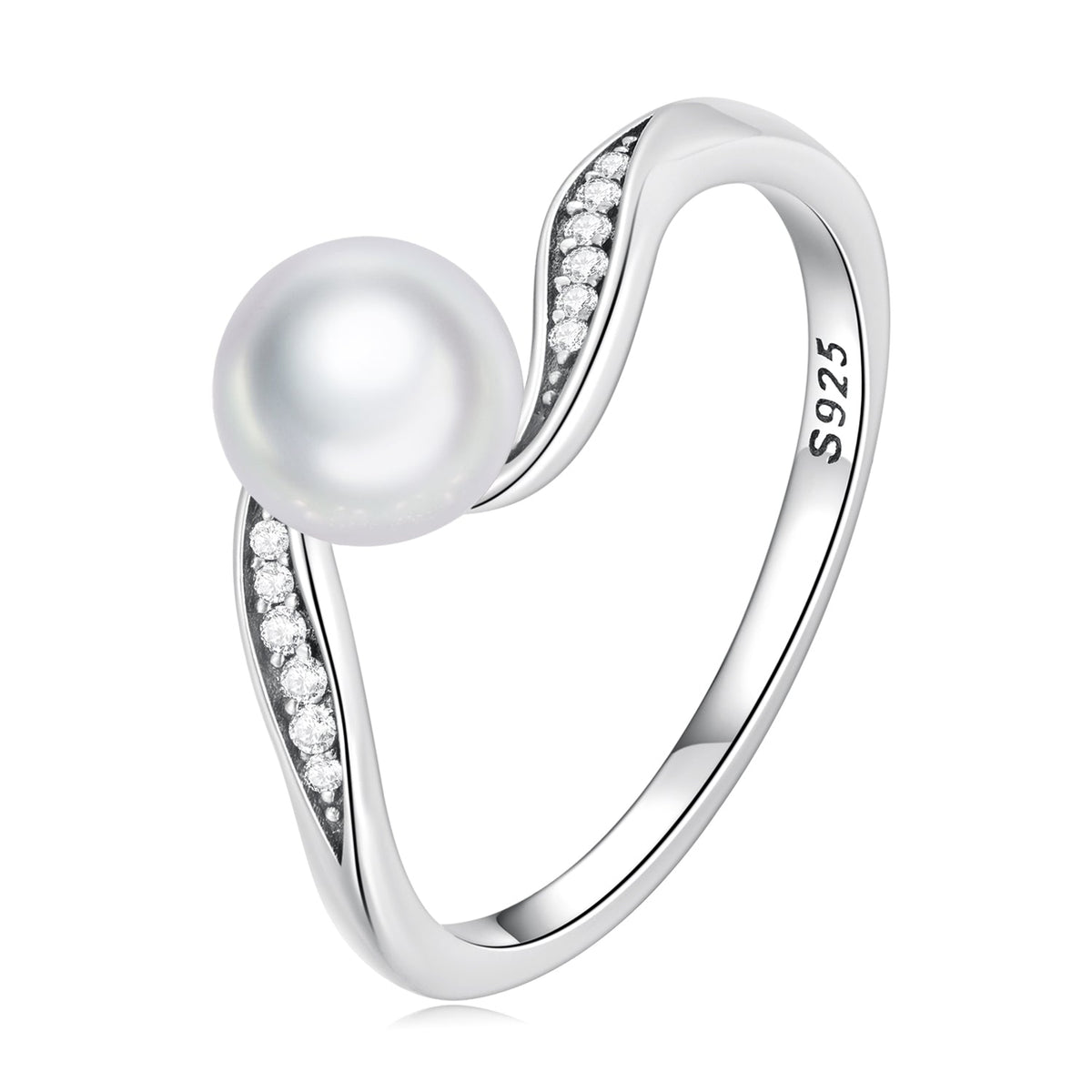 925 Sterling Silver Oxidized CZ & Pearl Ring Size 6 for Women