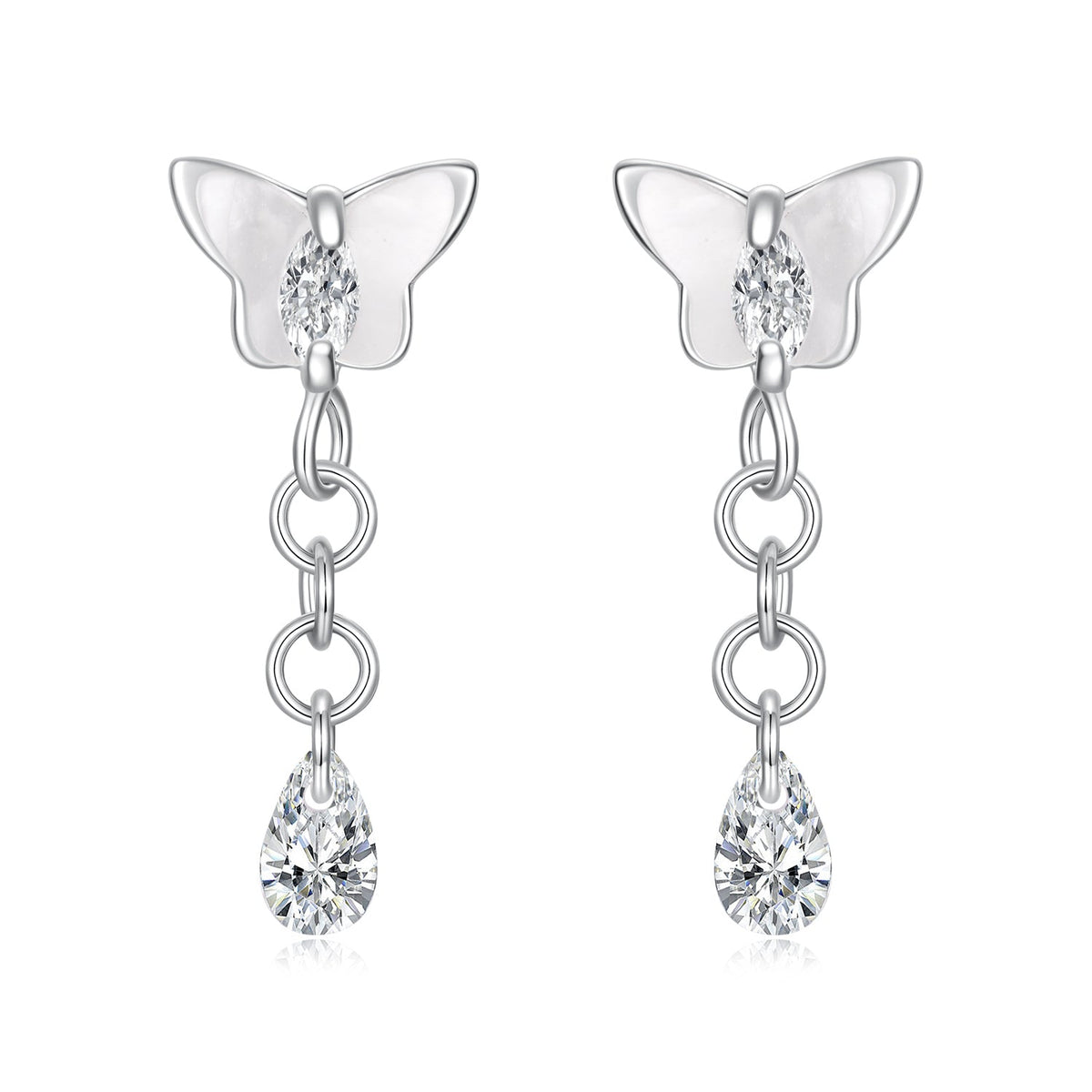 925 Sterling Silver & Brass Earrings with White Gold Plating, 2.0x0.8cm for Women