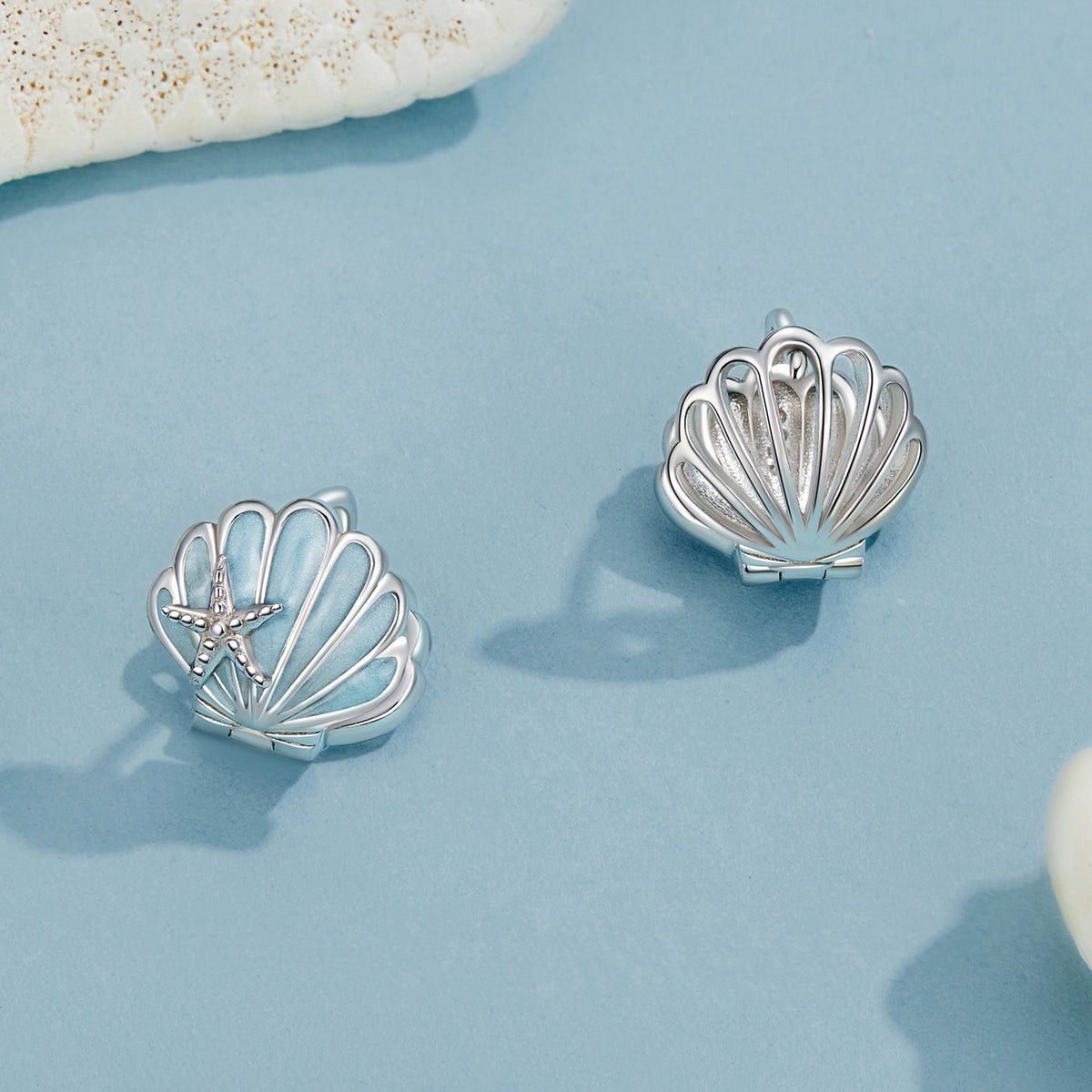 925 Sterling Silver White Gold Plated Enamel Earrings for Women 11x11mm