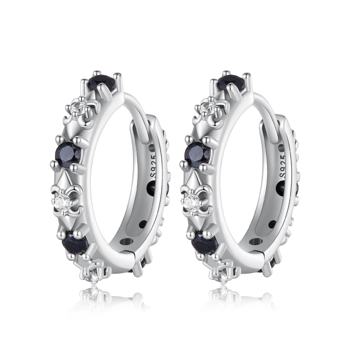 S925 Oxidized Silver Pavé CZ Earrings Size 14*2.5mm for Women
