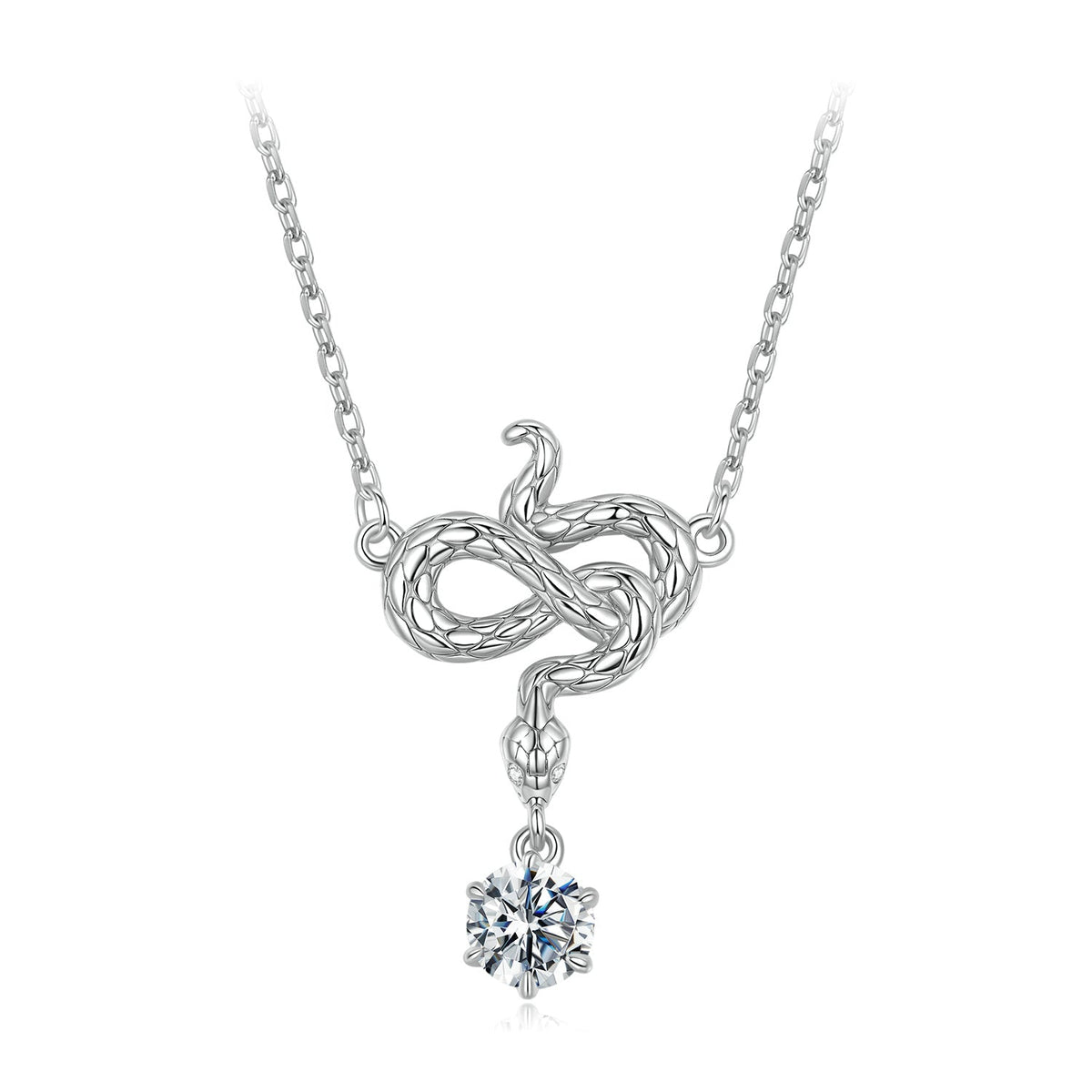 925 Sterling Silver Moissanite 0.50 Carat Necklace with CZ Pavé Setting in White Gold, 40+5cm for Women