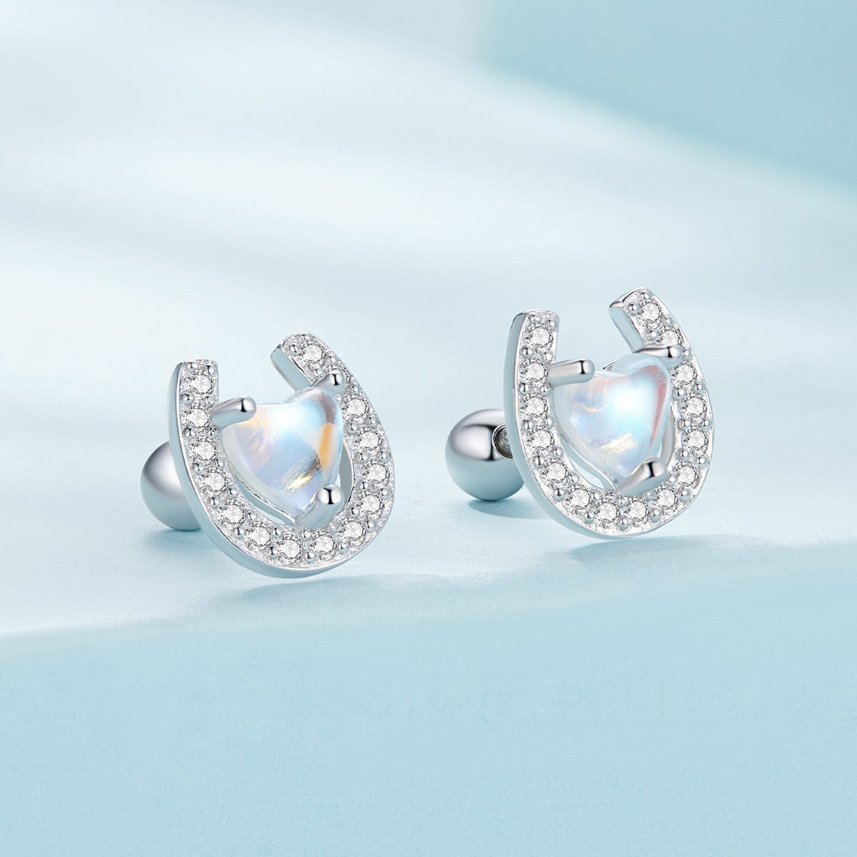 925 Sterling Silver Pavé Setting Moonstone Earrings with CZ and Platinum Plating