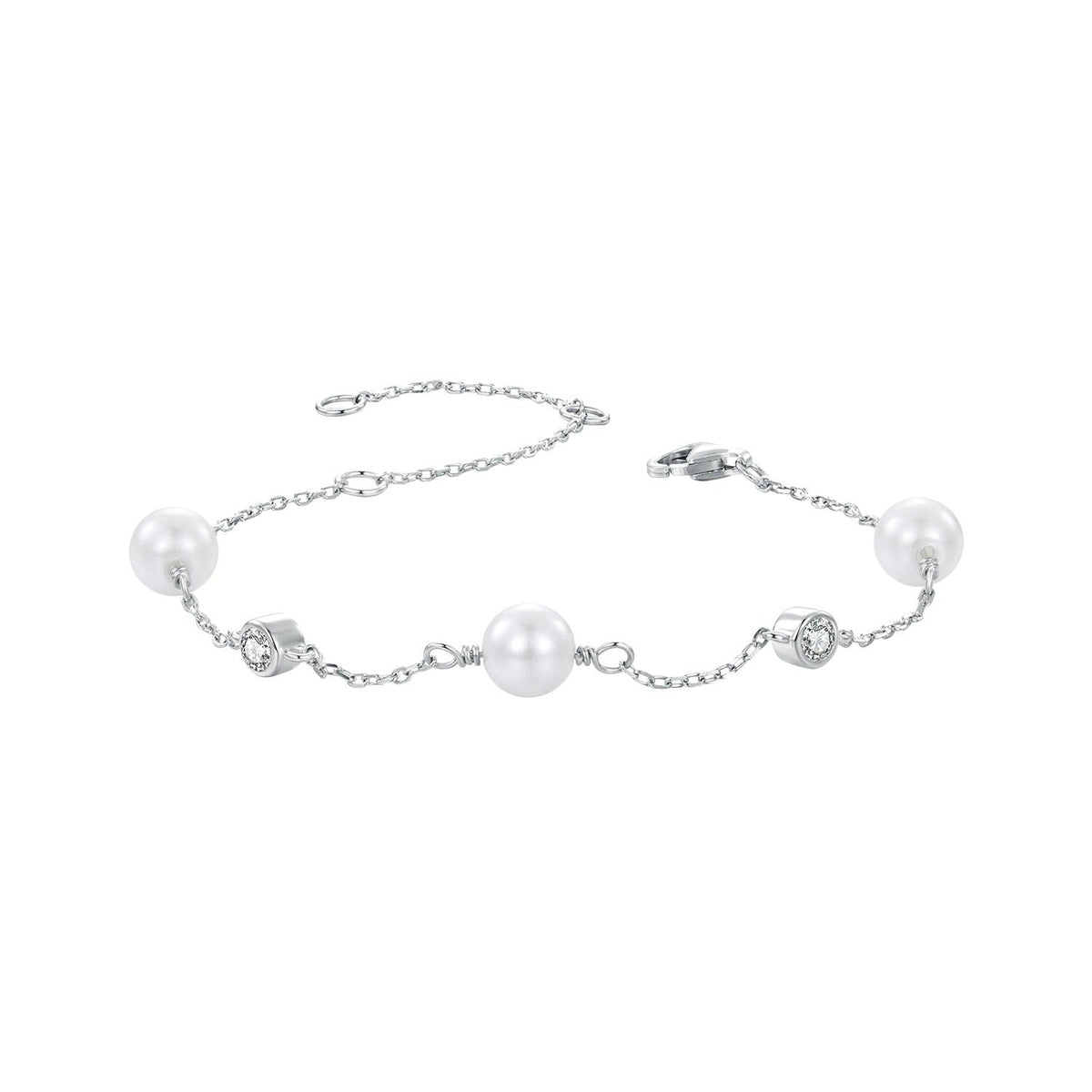 925 Sterling Silver 3mm Moissanite & Shell Pearl Bracelet for Women