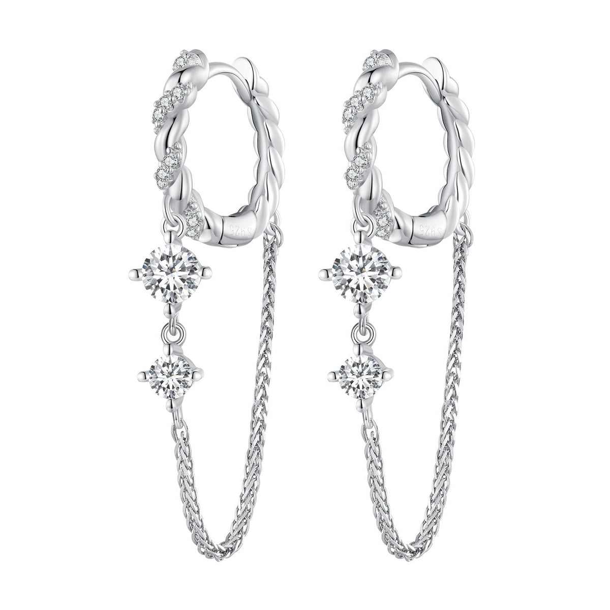 925 Sterling Silver Earrings with Pavé Setting CZ, 34*6mm for Women