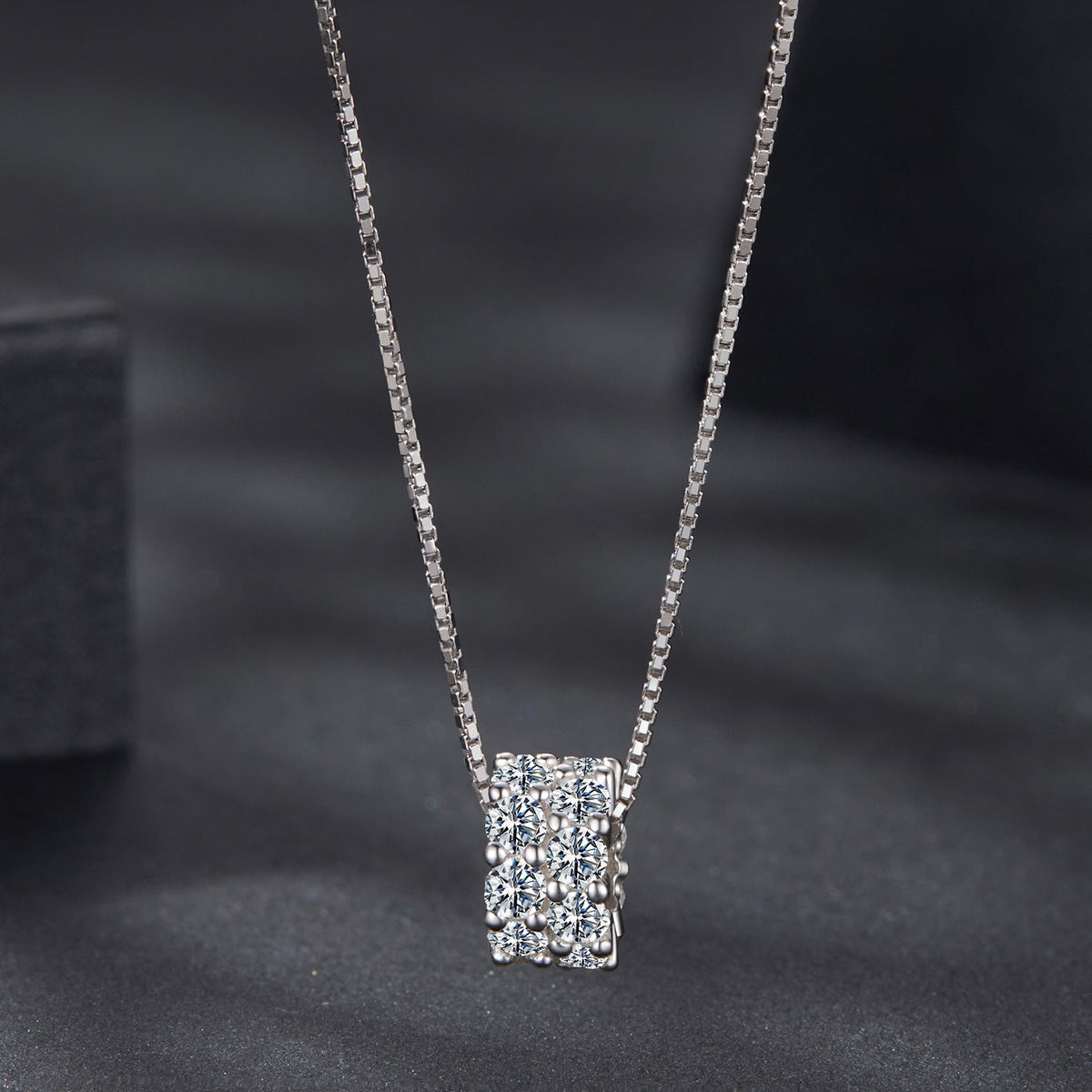 925 Sterling Silver & Moissanite Necklace, 40+5cm Length, White Gold Plated, Women's Jewelry