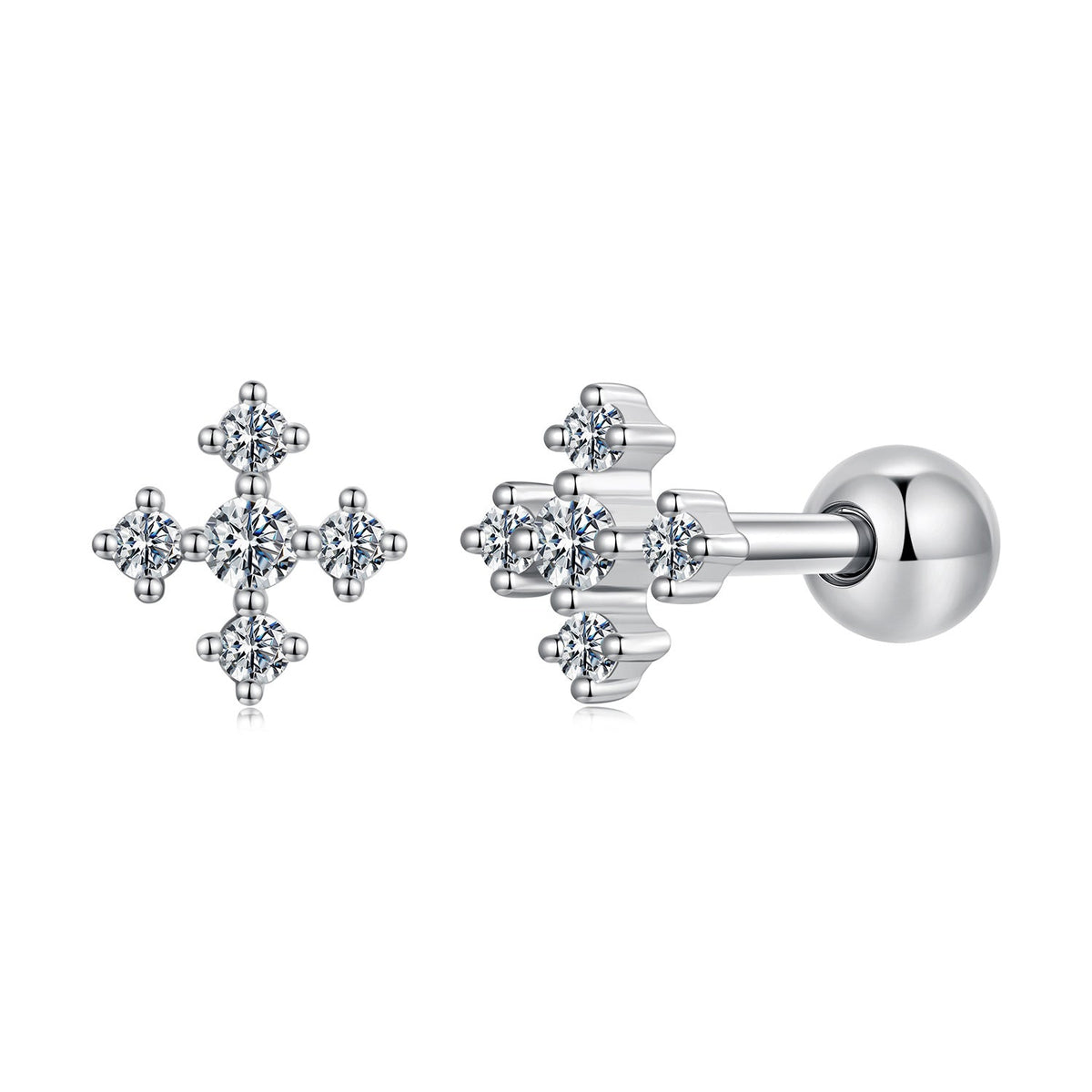 925 Sterling Silver Moissanite Earrings White Gold Plated 0.5cm for Women