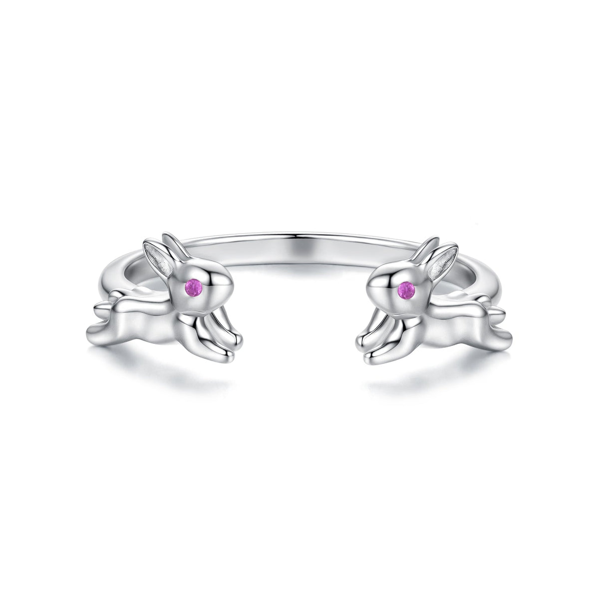 925 Sterling Silver Rabbit Ring with Pavé Setting CZ in White Gold for Women