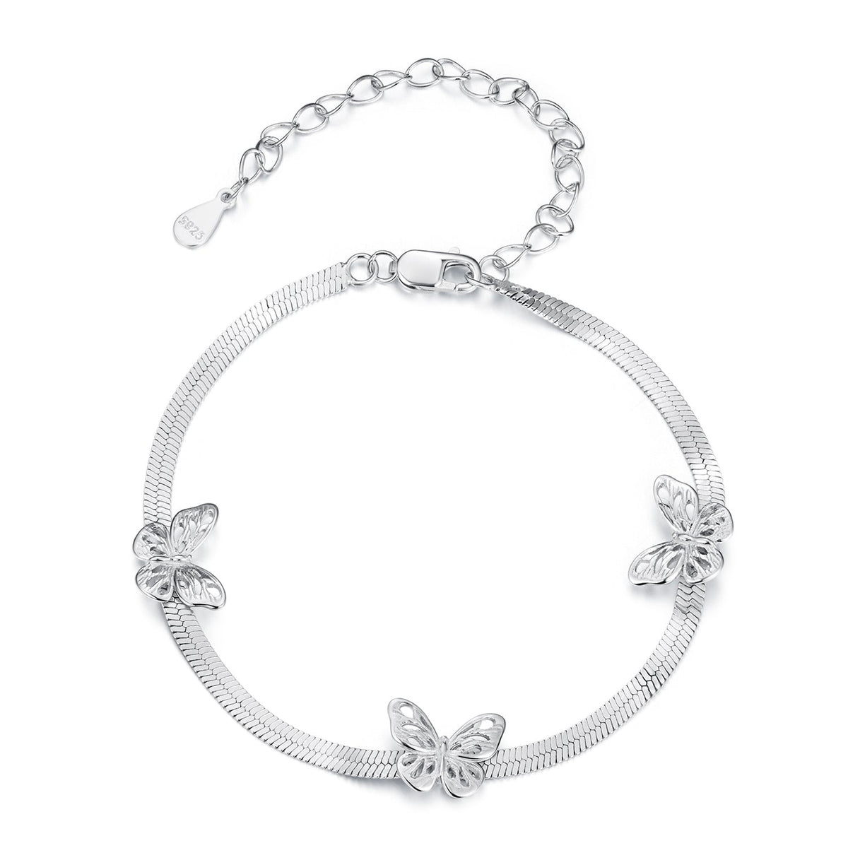 925 Sterling Silver Plated White Gold Adjustable Bracelet for Women