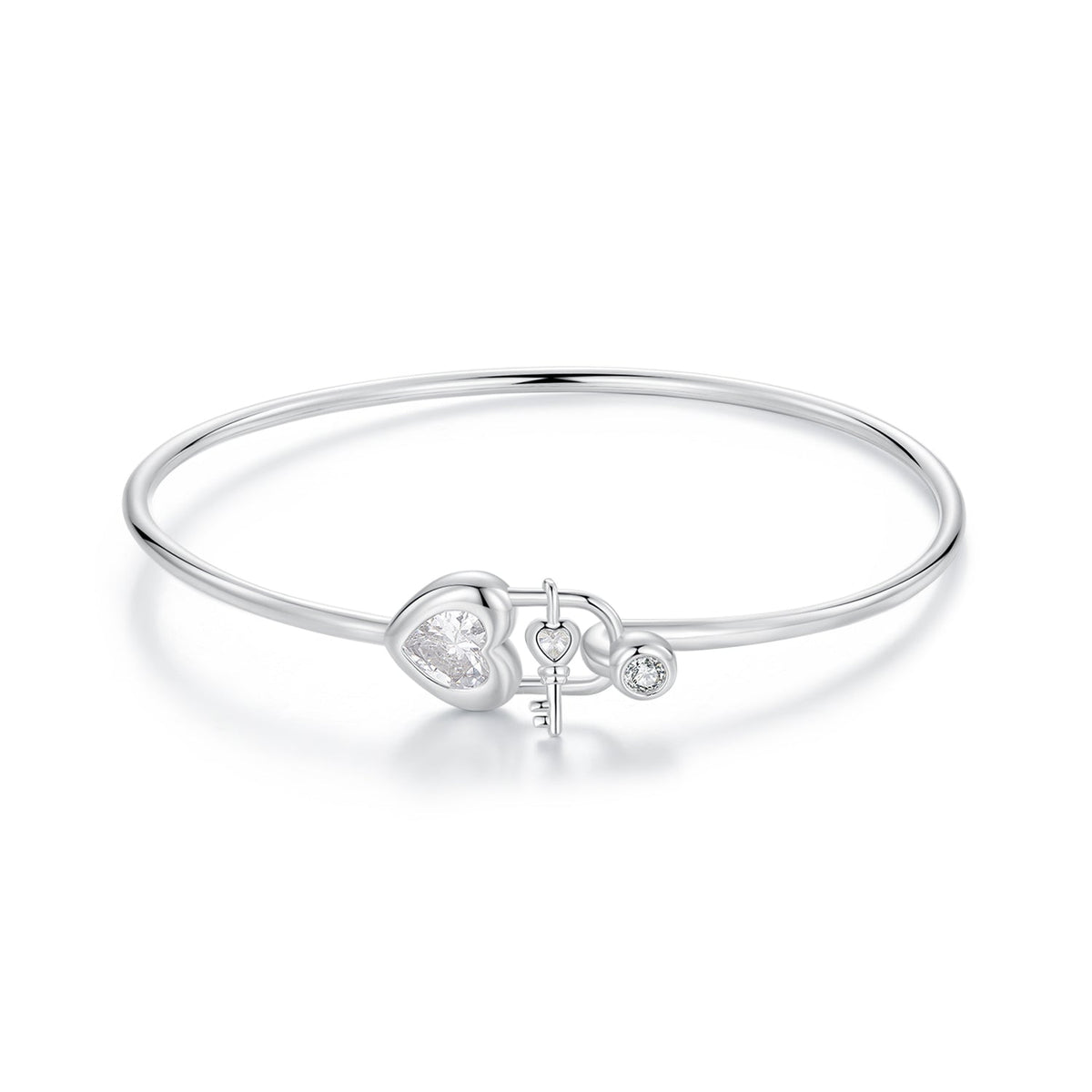 925 Sterling Silver Bracelet with CZ, 17mm, White Gold Plated, For Women