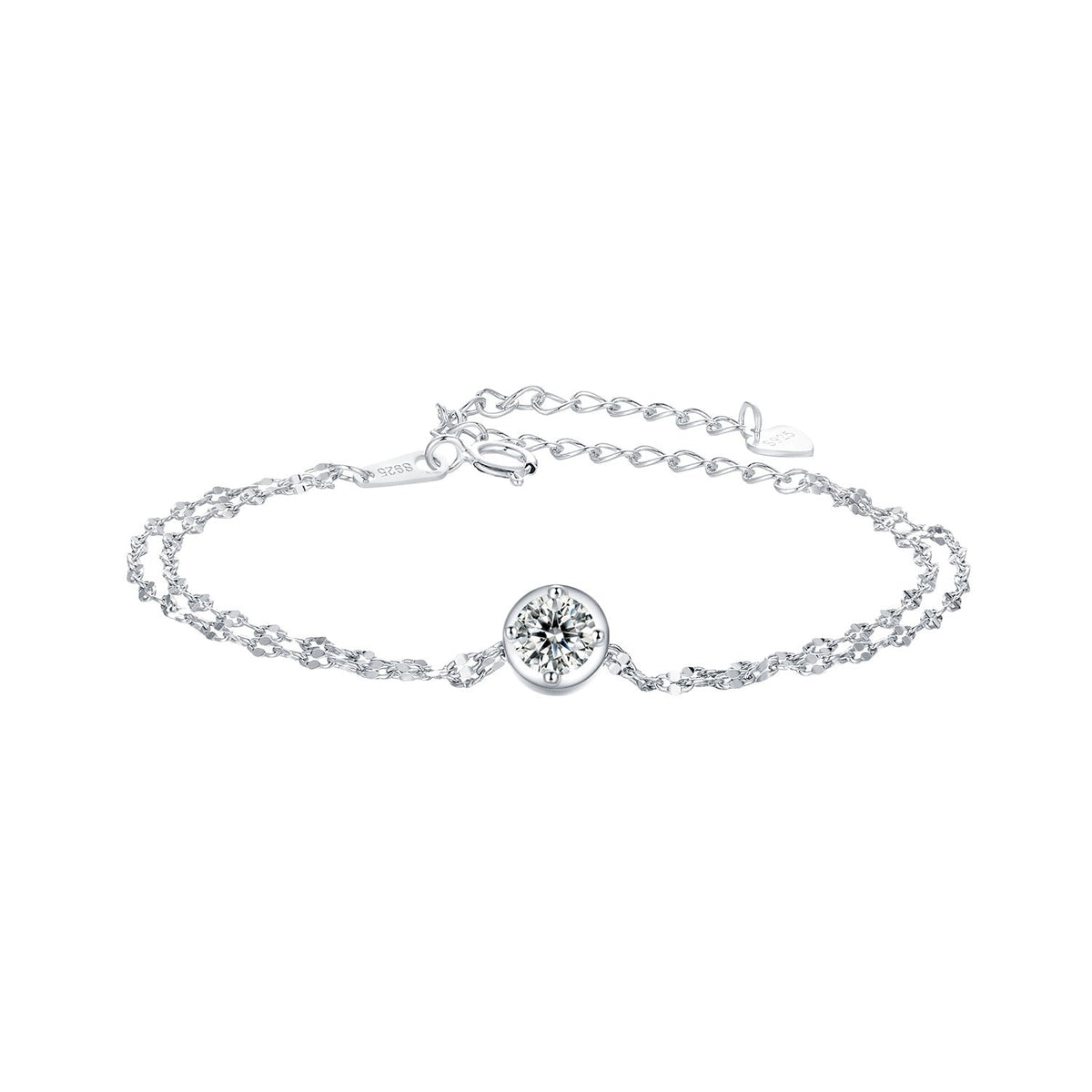 925 Sterling Silver 0.50 Carat Moissanite Bracelet for Women - 15+6cm - Plated White Gold