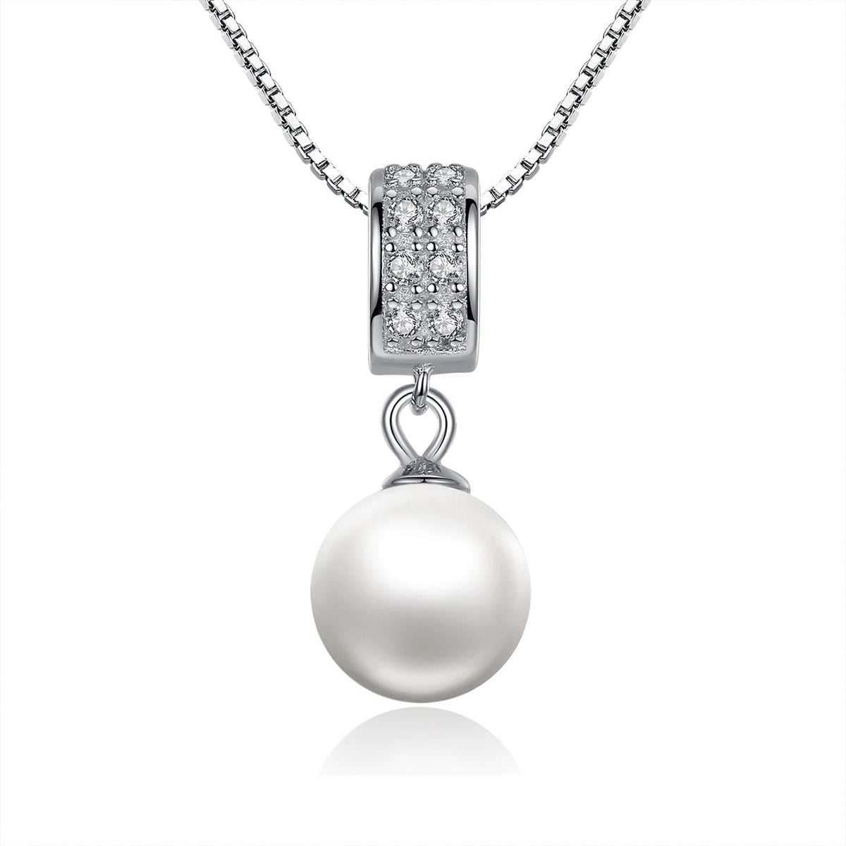 925 Sterling Silver Necklace with Quality Shell Pearl and Pavé Setting CZ