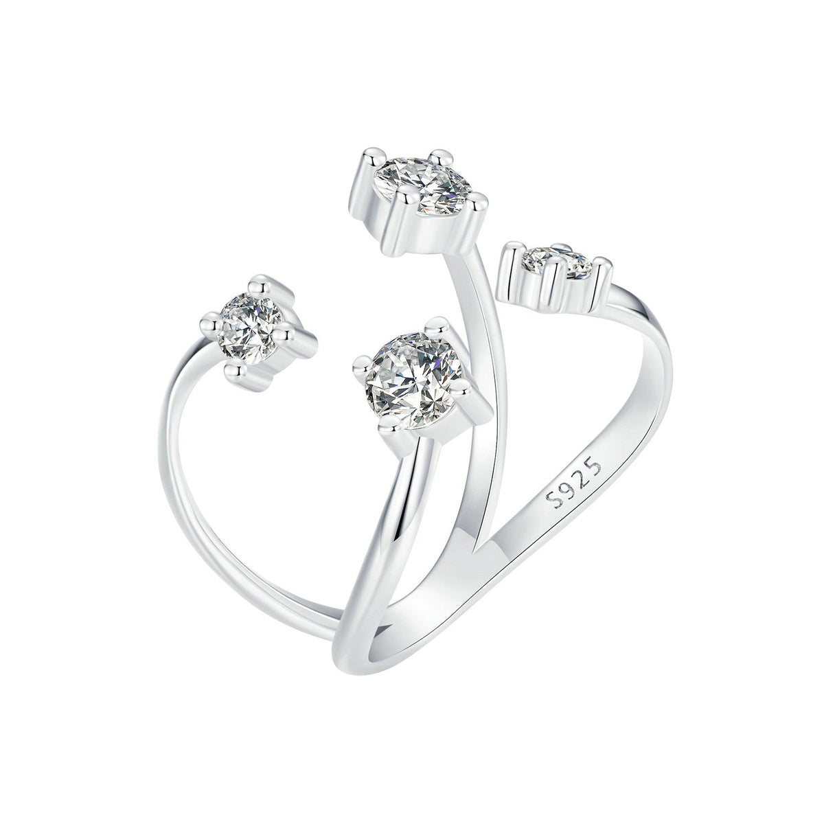 925 Sterling Silver White Gold Plated Pavé Set CZ Ring 2.5-13.5mm for Women