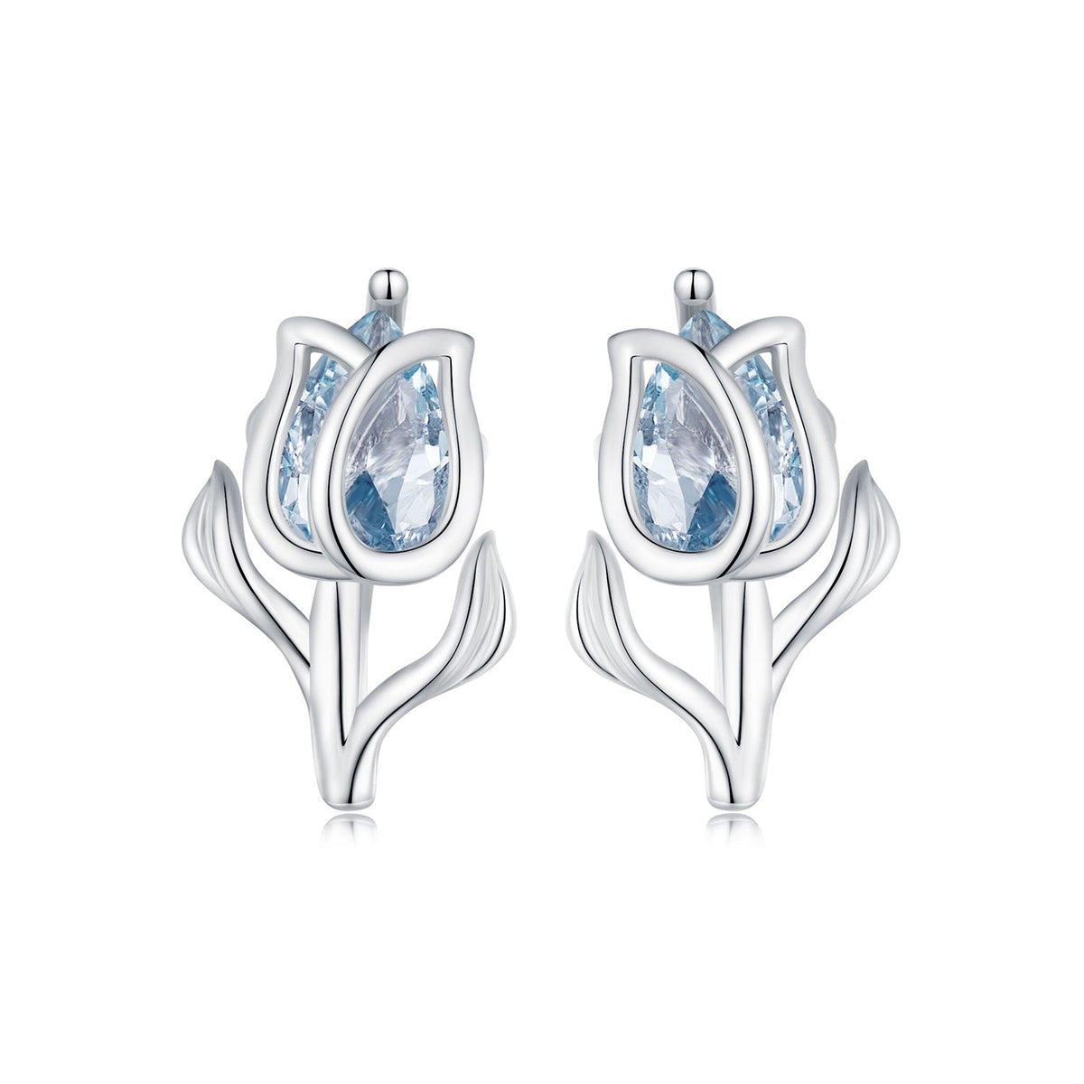 925 Sterling Silver Synthetic Spinel Earrings with Platinum Plating - 12x7mm