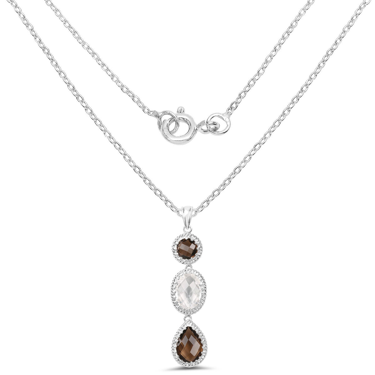 12.14 Carat Genuine Crystal Quartz & Smoky Quartz .925 Sterling Silver Pendant