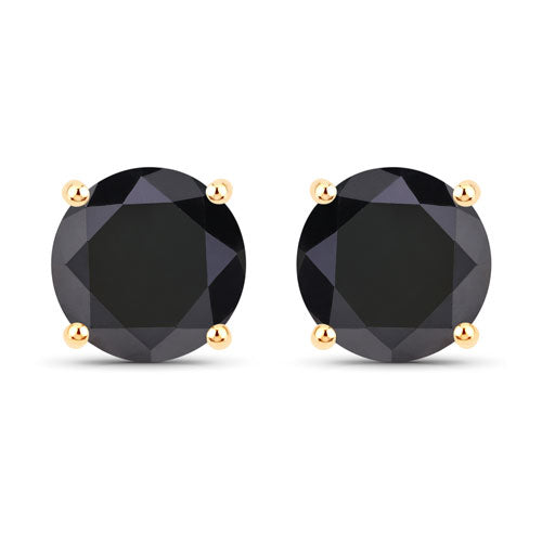 4.91 Carat Genuine Black Diamond 14K Yellow Gold Earrings