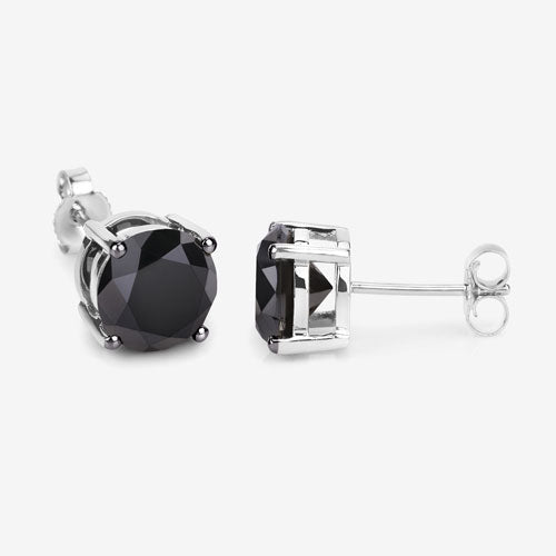 3.08 Carat Genuine Black Diamond 14K White Gold Earrings