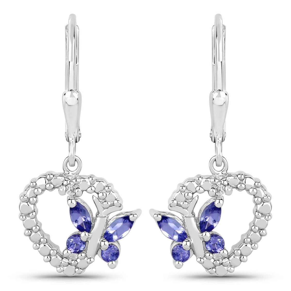 0.50 Carat Genuine Tanzanite and Created White Sapphire .925 Sterling Silver Earrings