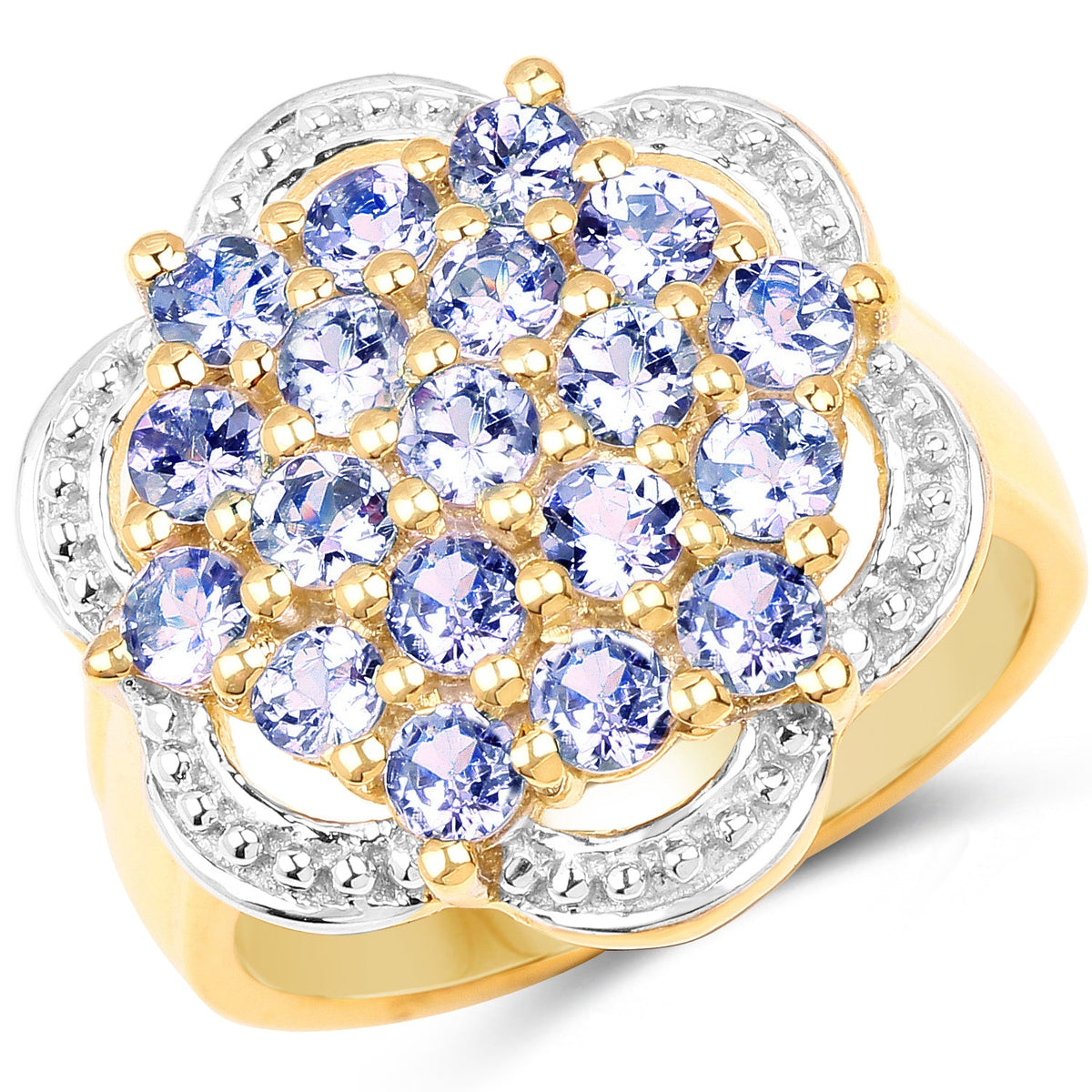 14K Yellow Gold Plated 1.52 Carat Genuine Tanzanite .925 Sterling Silver Ring