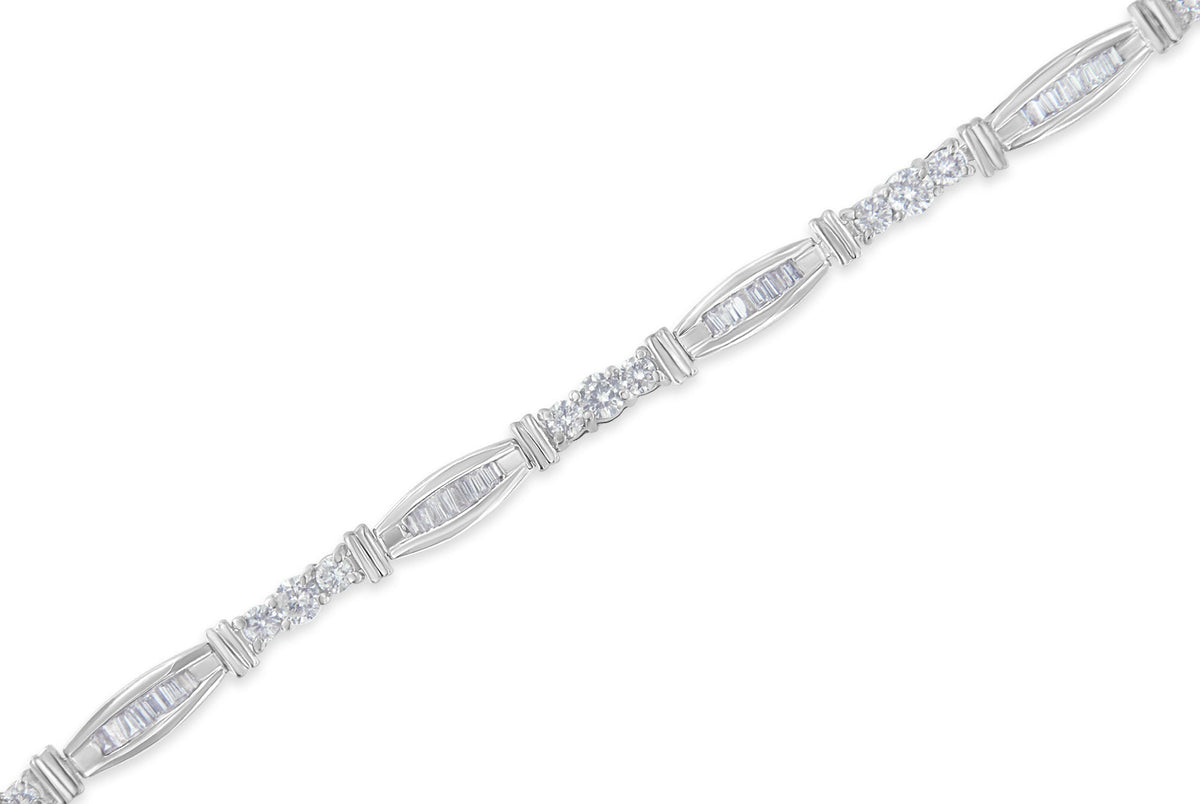 10K White Gold Geometric Pattern Diamond Tennis Bracelet (3 cttw, H-I Color, SI2-I1 Clarity)