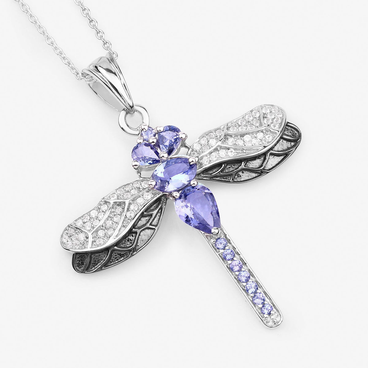 1.99 Carat Genuine Tanzanite and White Zircon .925 Sterling Silver Pendant