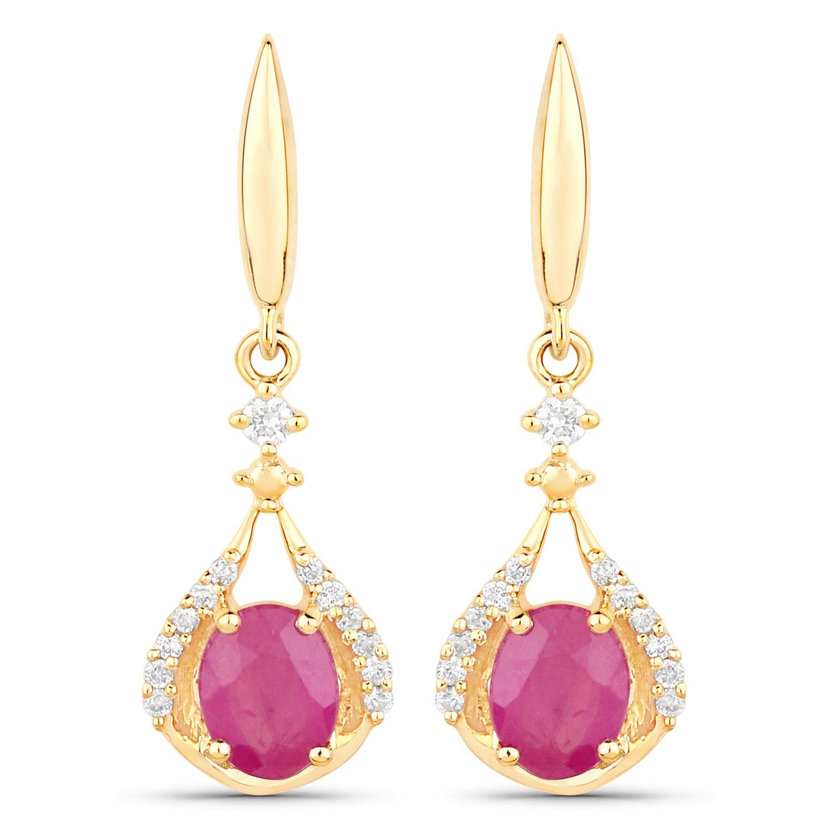 0.70 Carat Genuine Ruby and White Diamond 14K Yellow Gold Earrings