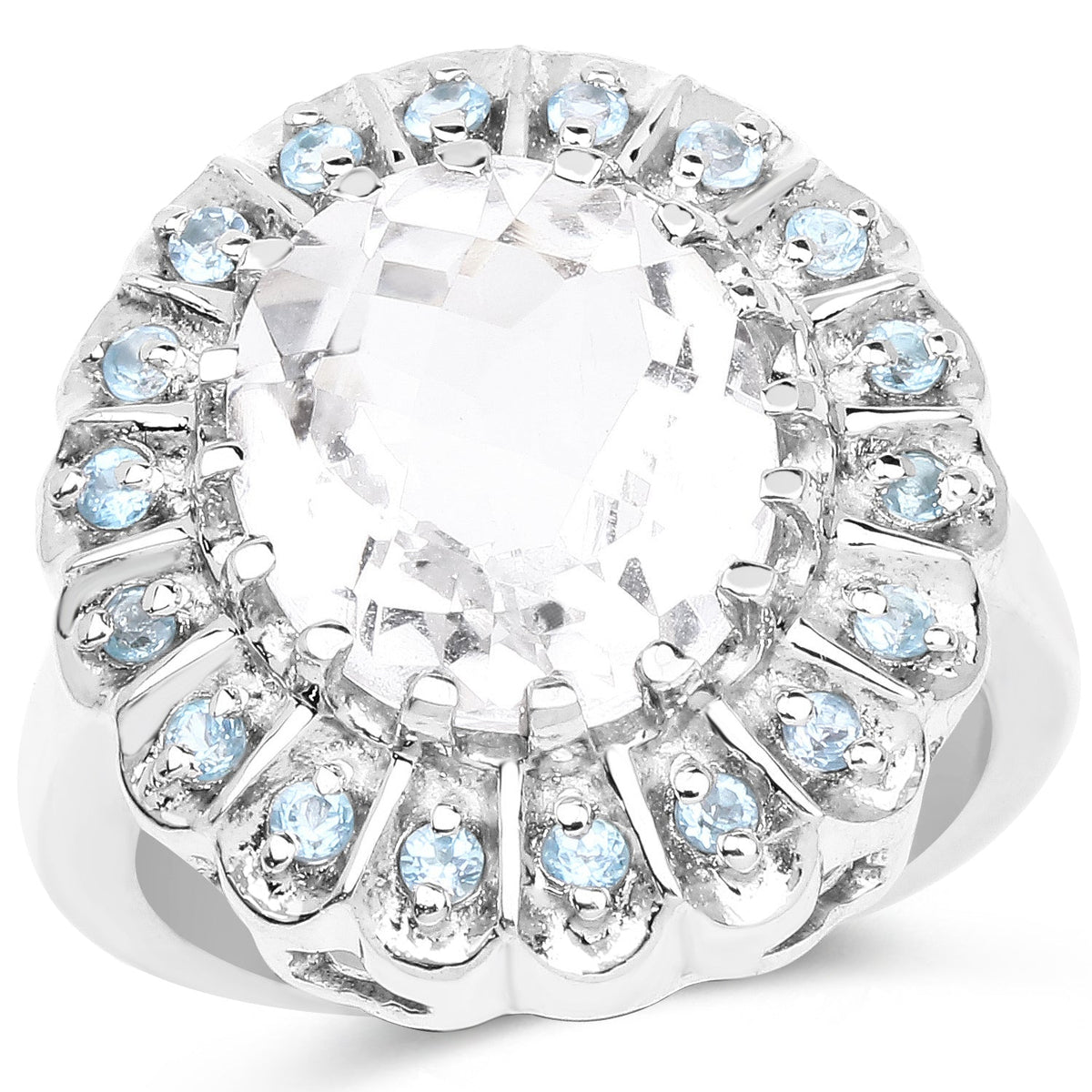 5.90 Carat Genuine Crystal Quartz and Swiss Blue Topaz .925 Sterling Silver Ring