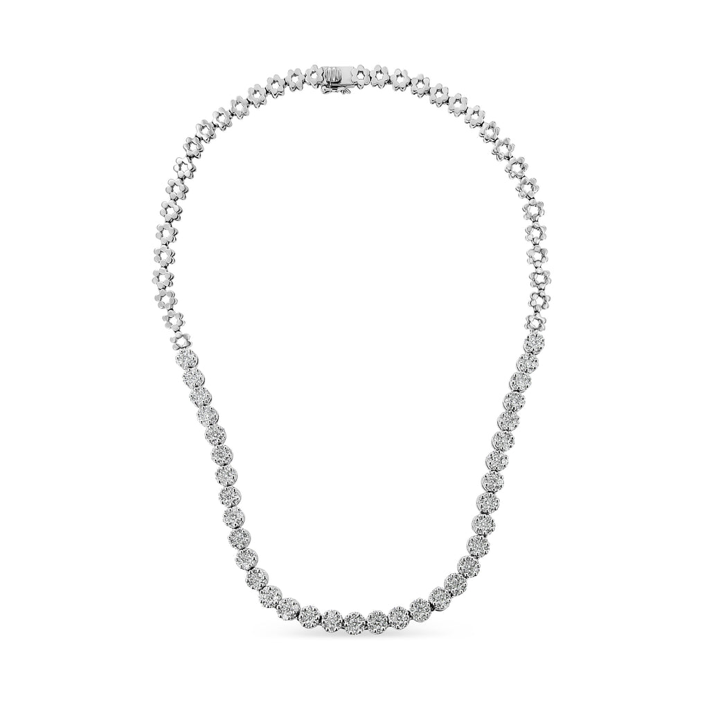 IGI Certified 14K White Gold 8.0 Cttw Pave Set Round-Cut Diamond Cluster Graduating Riviera Statement Necklace (H-I Color, I1 Clarity)