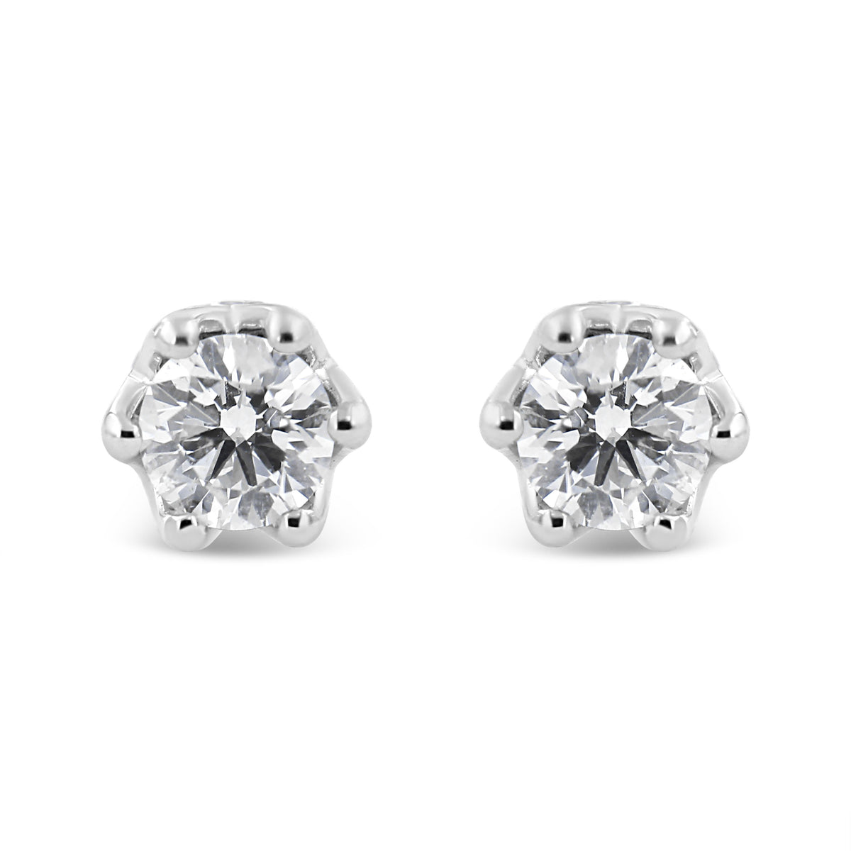 14K White Gold 1/2 Cttw Round Diamond Crown Stud Earring (I-J Color, I1-I2 Clarity)