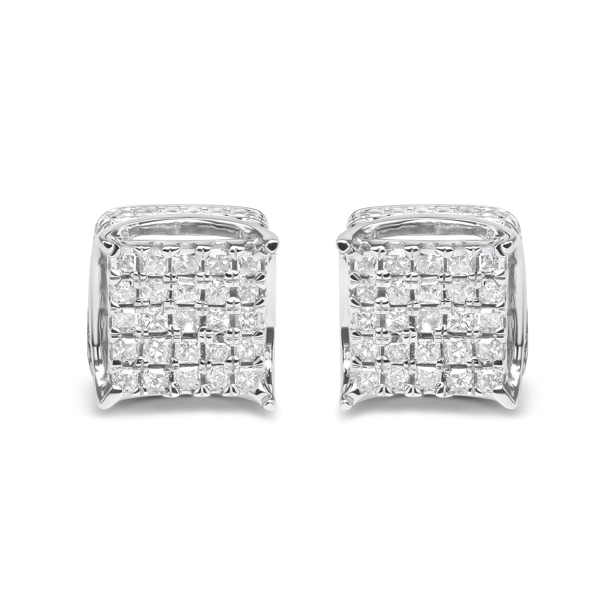 10K White Gold 1/2 Cttw Princess Cut Diamond Square Shaped Multi Stone Stud Earrings (H-I Color, SI1-SI2 Clarity)