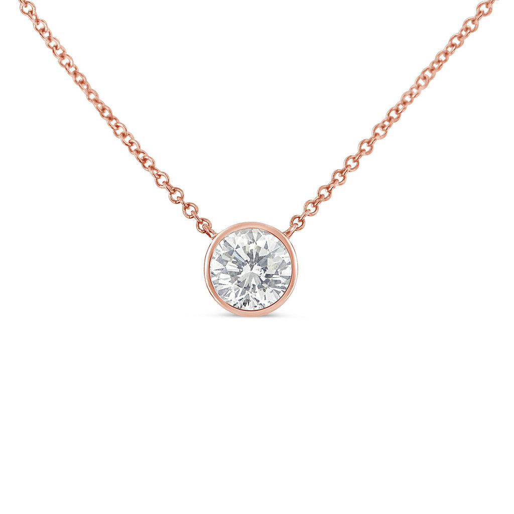 10K Rose Gold 1/5 Carat Round Brilliant-Cut Diamond Modern Bezel-Set Solitaire 16"-18" Pendant Necklace (H-I Color, SI2-I1 Clarity)
